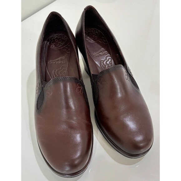 Dansko Womens Beth Brown Leather Size 41 Stacked Block Heel Loafers US 10 Pumps - Picture 4 of 13